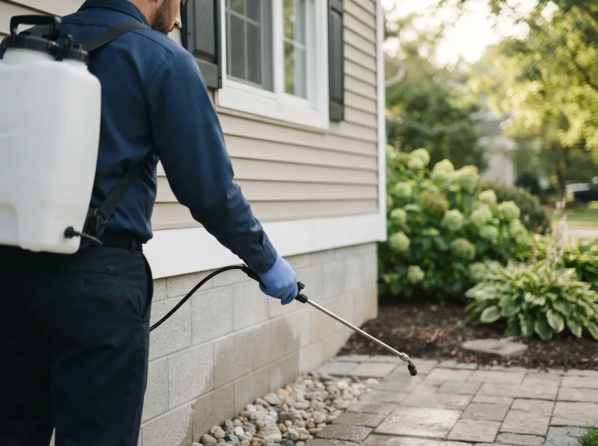Pest control technician inspecting a home in Roberts, WI